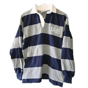 BARBARIAN VINTAGE NAVY AND GREY STRIPED RUBGY POLO SHIRT MENS SZ SMALL 🔥